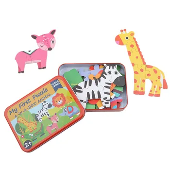 Animal 3D Пъзел Cards for Children Jigsaw Metal Желязо Box Wood Пъзел Montessori Обучение Educational Kids Brain Тийзър Toys