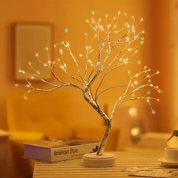 LED Night Light мини Коледно дърво с медна тел венец лампа начало детска спалня декорация страхотна светлините на празничното осветление