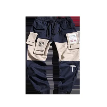 Панталони Мъжки зреещи хип-хоп момче мулти-джоб еластичен колан дизайн панталони-карго мъжете градинска облекло пънк случайни пътеки панталони
