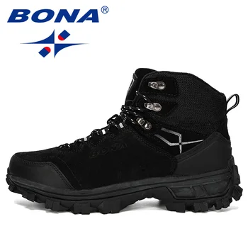 BONA нови дизайнери естествена кожа маратонки, зимни маратонки мъжки Планински човек тактически лов обувки плюшени топли обувки