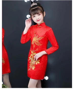 Нова Година Момичета Ретро Традиционен Китайски Рокля Рокля С Флорални Деца Рокля Зима Ватиран Qipao Тан Костюм Печат Деца