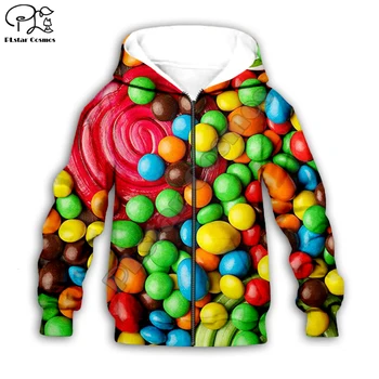 цветни 3d децата качулки храна Дъга бонбони печат на тениски, тениски с цип, с качулка момиче момчета дрехи семейство набор от панталони
