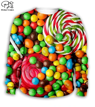 цветни 3d децата качулки храна Дъга бонбони печат на тениски, тениски с цип, с качулка момиче момчета дрехи семейство набор от панталони
