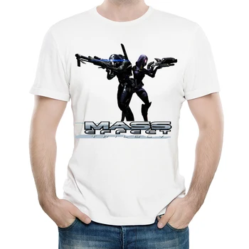 Mass Effect Майк бял цвят мъжка мода с къс ръкав играта Mass Effect тениска върховете на тениски, тениска ежедневни тениска