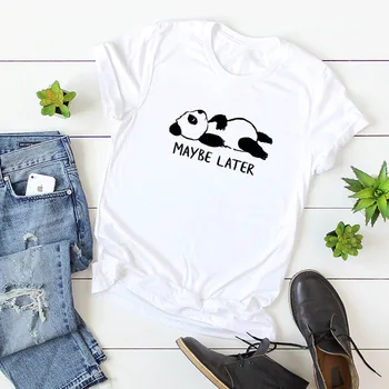 Плюс размер S-5XL New Нова Panda Letter Print T Shirt Women Cotton O Neck Short Sleeve Summer T-Shirt Върховете на Zlatina T Тениски