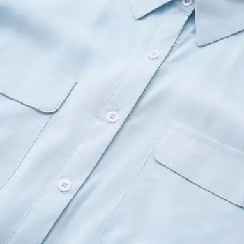 Оцветените в синьо небе бели плюс размера на памук жените свободни ризи 2020 нови ежедневни дамски джобове пролет есен тънка блуза, дамски блузи