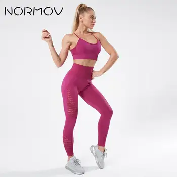 NORMOV 2020 Дамски йога комплект безшевни спортно облекло 2-те части на фитнес зала, йога облекло спортен сутиен + гамаши Бягаща облекло слаб спортен комплект