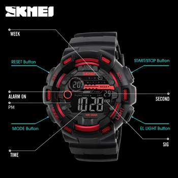 SKMEI мода, спортни мъжки часовници led дисплей двоен Време на 50 м водоустойчив часовник мъжки часовник Relogio Masculino Спорт на открито часовници