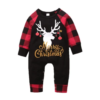 2020 Коледа на бебе Baby Момичета и Момчета дрехи хлапето О-образно деколте каре с дълъг ръкав, гащеризон новородено карикатура Лосове печат тела 0-24 м