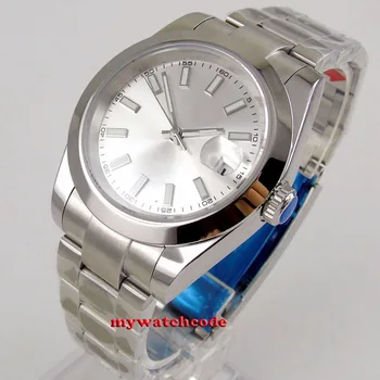 40 мм Bliger стерилна Сребърен циферблат солиден корпус прозорец за дата сапфир кристал автоматично мъжки часовник