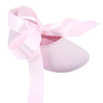 Нов Прекрасен Розов Новородените Момичета Обувки Бебета Лента Лък Балерина Обувки Мода Новородени Принцеса Обувки Първите Проходилка