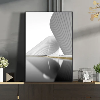 Абстрактен черно-бялото платно Живопис минималистичен светлина луксозни плакати и щампи стенни рисунки за декориране на дневната