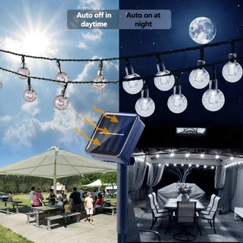 10 м, 100 LED слънчев топка лампи ред водоустойчив меден проводник венец Фея светлини, външен двор и градина Сватбен декор