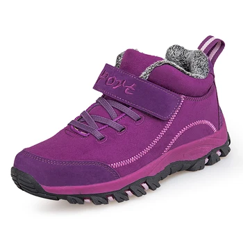 Унисекс зимни плюшени топли улични туристически обувки дамски високи удобни ежедневни маратонки мъжки нескользящие глезена Треккинговые работни обувки