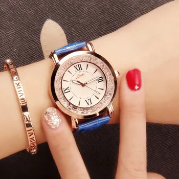 Дамски часовници луксозни римски цифри мода облечи часовници жена 2018 кожа кварцов кристал дамски Ръчни часовници Montres Femme