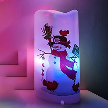 Беспламенная Коледна Свещ Проекторная Лампа, Въртяща Лека Нощ Проектор, Интересно Празнично Подарочное Украса, Снежен Човек