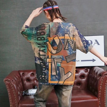 Градинска облекло стил Писмо печат вязаный пуловер 2020 лято Корея мода свободен бронзирующий пуловер топ на прилив на