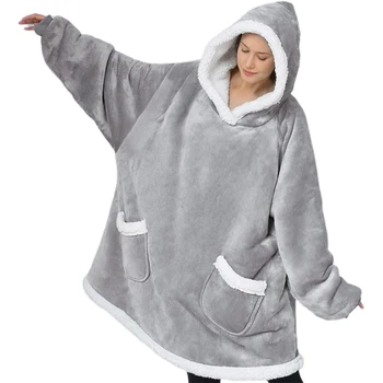 Hoody пот одеяло извънгабаритни hoody hoody жени Шерпа карманное одеяло с ръкави зимни hoody с качулка за възрастни