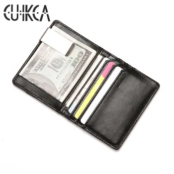 CUIKCA мъжки портфейл минималистичен портфейл Pu кожа на притежателя на картата черен портфейл за кредитни карти метална скоба