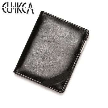 CUIKCA мъжки портфейл минималистичен портфейл Pu кожа на притежателя на картата черен портфейл за кредитни карти метална скоба