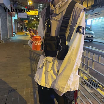Уличен жилетка, на гърдите поясная чанта с регулируема черна жилетка хип-хоп гърдите пакет тактически колан Машина чанта мъжете найлонови джобове чанта XA141M