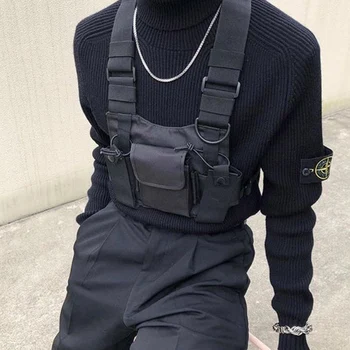 Уличен жилетка, на гърдите поясная чанта с регулируема черна жилетка хип-хоп гърдите пакет тактически колан Машина чанта мъжете найлонови джобове чанта XA141M
