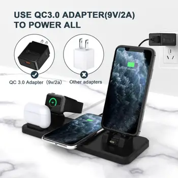 QI 15W 6 In1 безжично зарядно устройство бързо зарядно устройство, поставка за Apple Watch за IPhone 11/11 Pro за Galaxy Note20 / 20 Ultra