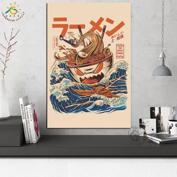 Големите Ramen Off Kanagawa Модерен Платно Печат На Плакат Стенни Живопис Scroll Живопис Art Wall Art Pictures Декорация На Дома