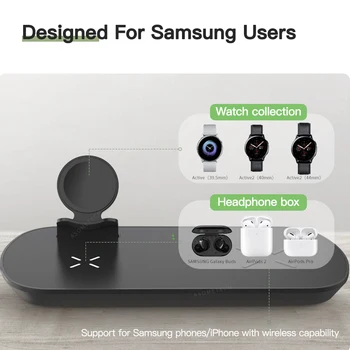 Samsung Samsung Galaxy Watch Active за Galaxy Рецептори 10W QI Wireless Phone Charger Pad за Samsung iPhone 3 в 1 безжично зарядно устройство