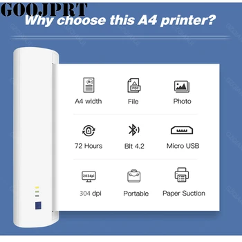 A4 Portable Bluetooth термопринтер поддръжка на PDF-документи, снимки ios, android, PC USB порт вградена батерия