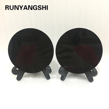 Runyangshi 1бр натурален черен обсидиан камък кръг диск кръгла плоча fengshui огледало за домашния офис декор