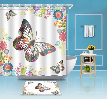 Завеса за душ под формата на пеперуда и цвете с мат комплект с цилиндрична форма водоустойчив екологично чиста полиестерен плат за баня за декор на бани