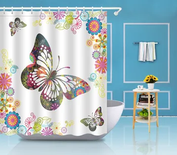 Завеса за душ под формата на пеперуда и цвете с мат комплект с цилиндрична форма водоустойчив екологично чиста полиестерен плат за баня за декор на бани