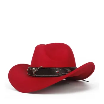 Жените и мъжете вълнена куха Западна ковбойская шапка с колан таурена джентълмен Дама Джаз Outback Jazz Toca сомбреро Cap размер 56-58 см