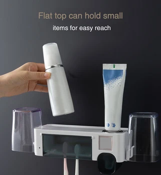 Титуляр четка за зъби Стенен държач четка за зъби и паста за зъби сокоизстисквачка комплект Автоматично опаковка на паста за зъби с капак и чаши