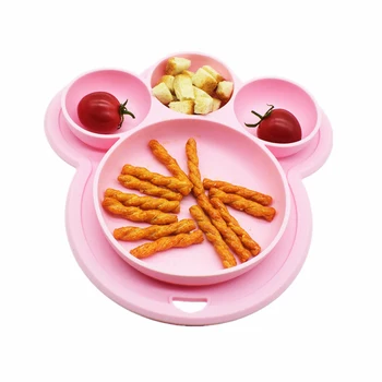 Детски силиконови плочи ястия хранене BPA безплатно засмукване Toddle обучение прибори сладък карикатура мечка цветни ястия за деца