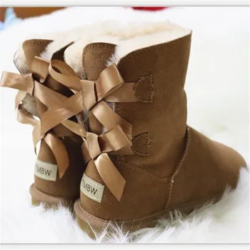 естествена кожа обувки Дамски класически водоустойчив натурална воловья кожени обувки за ски Дамски ботуши топли зимни ботуши, дамски обувки