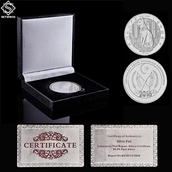 2016 Египетската богиня Бастет Западна Сахара 100 Ptas Cat 999 сребърна монета Сувенирни монети за спомен w / луксозен дисплей кутии