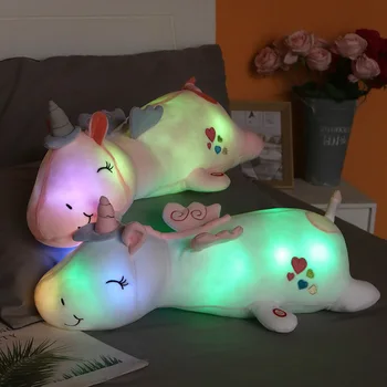 Чудесен светлинен Еднорог плюшени играчки меки led Еднорог сън възглавница Kawaii животни играчка мек Unicornio Peluche кукла подарък за момичета