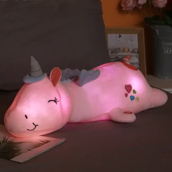 Чудесен светлинен Еднорог плюшени играчки меки led Еднорог сън възглавница Kawaii животни играчка мек Unicornio Peluche кукла подарък за момичета