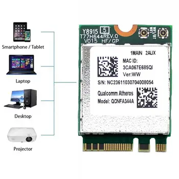 Безжична мрежова карта DW1820 QCNFA344A 5g802. 11AC поддръжка на Bluetooth Win7 / 8 / 10 лаптоп за NGFF 4.1 NGFF Dell Alien Samsung