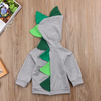 2017 Сладко Kids Baby Boy Clothes памук 3D динозавър палто с качулка яке с цип на горно облекло костюм