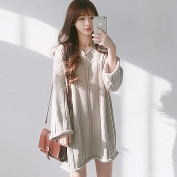 HAYBLST Brand Woman Dress 2020 пуловер рокли За Жени Есен Зима дрехи с дълъг ръкав корейски стил Свободна вязаная облекло