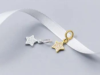 Сребро злато цвят Циркон Звезда окачване 925 сребро занаят висулка с линия DIY производство на бижута за жени, обеци, колие