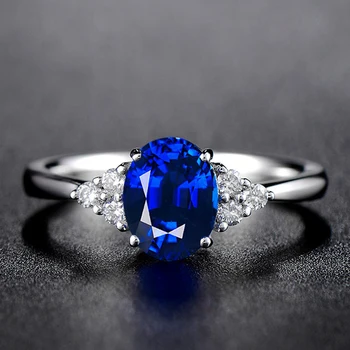 Knobspin 925 сребро овални сини сватбени пръстени за жени 6*8 мм высокоуглеродистый Диамант партия изискани бижута подарък