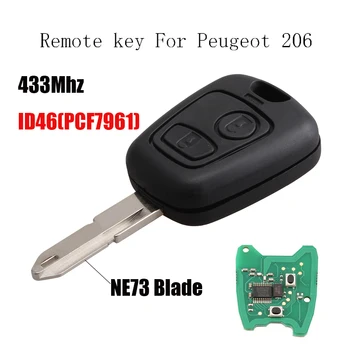 2Buttons 433/434Mhz Car Remote Key за PEUGEOT 206 207 Complete Vehicle Key PCF7961 chip&NE73 Blade