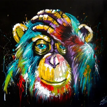 Изкуството на платно картина графити мислене маймуна, Лъв, куче, котка стенно изкуство плакати, щампи животни картини за вашия интериор дневна