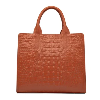 Най-горния слой телешка кожа дамска чанта крокодил модел чанта за през рамото на High end женствена чанта през рамо с голям капацитет пътна чанта