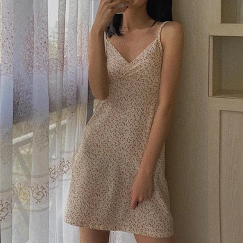Лято до 2020 slip dresses цвете бял dress sexy woman vintage dress бални рокли мини V neck рокля корейски