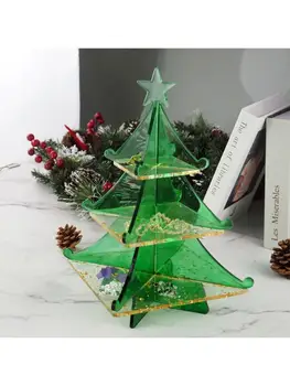 3-ярусная Коледно дърво, торта щанд тава епоксидна смола мухъл плодове тава Силиконова форма на Коледна тема декор САМ Художествени занаяти